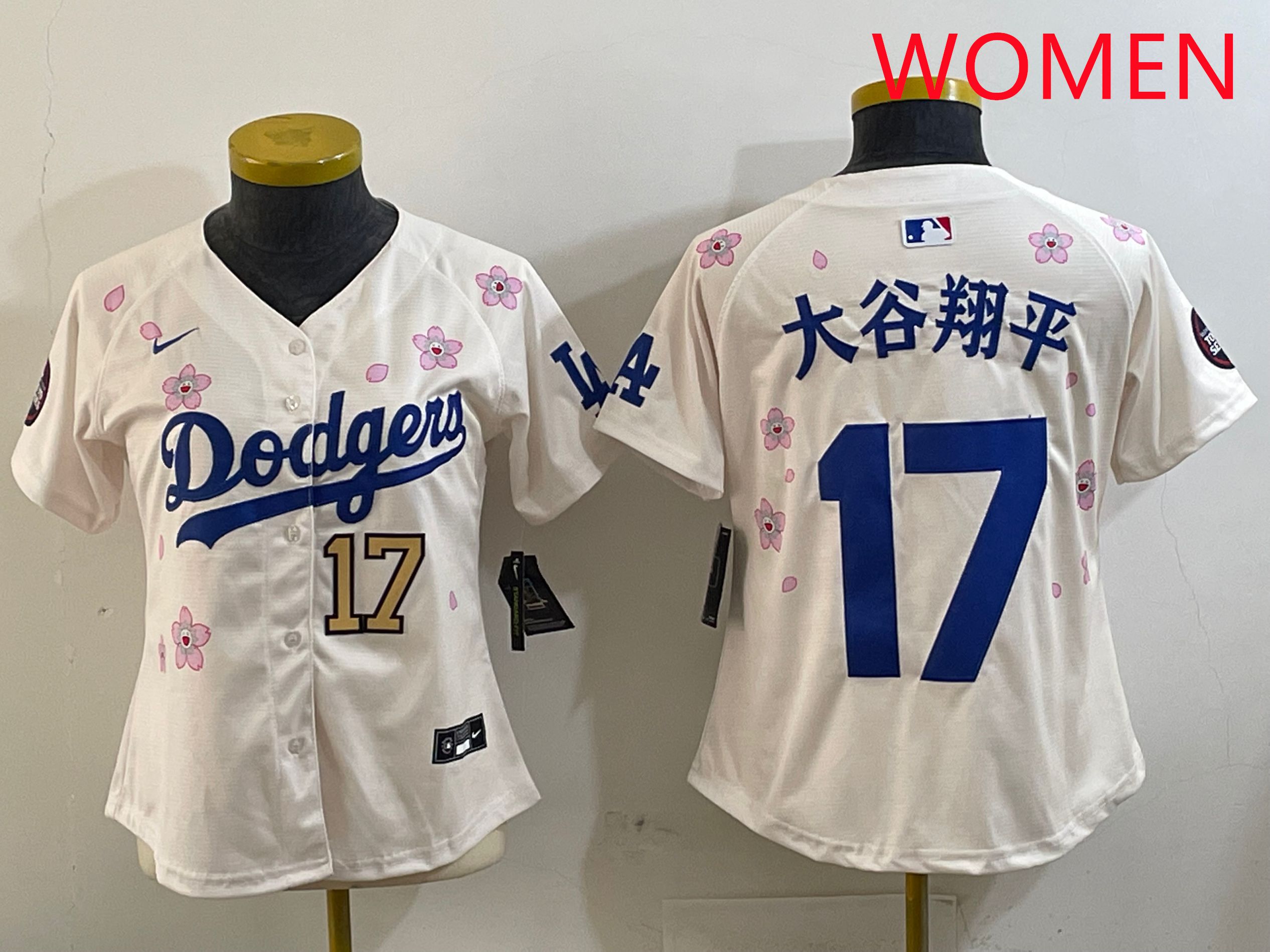 Women Los Angeles Dodgers #17 Ohtani Cream Sakura Edition 2025 Nike MLB Jersey style 20->women mlb jersey->Women Jersey